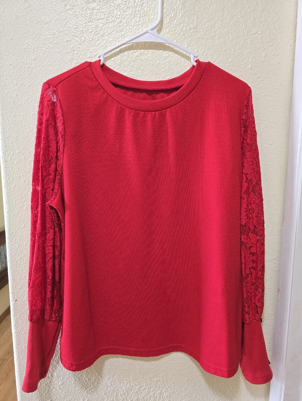 Women's Red Lace-Sleeve Top